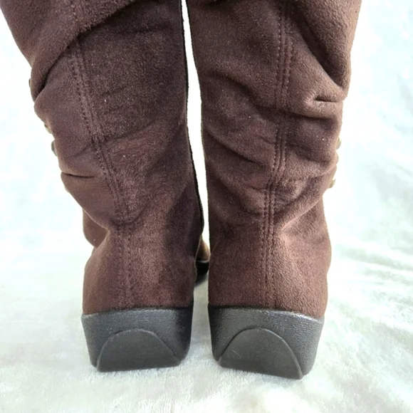 Womens Elegant Brown Knee-High Boots Sz 7.5 Casual Comfort Low Wedge Heel - Picture 5 of 9